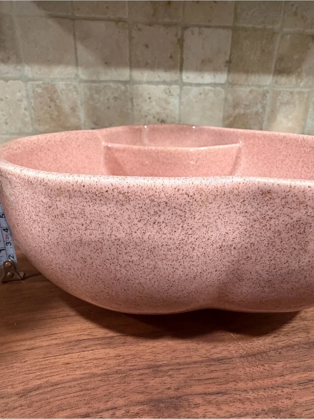 Vintage MCM 1950s Pfaltzgraff Pink Speckled Pear Divided Serving Bowl USA